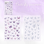 2 Sheets Butterfly PET Waterproof Self Adhesive Stickers, Silver Stamping Butterfly Decals, for DIY Scrapbooking, Photo Album Decoration, Purple, 168x118mm(PW-WG58141-04)