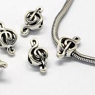 Tibetan Style Alloy Beads, Large Hole Beads, Musical Note, Antique Silver, 18x9x6mm, Hole: 4.5mm(PALLOY-S079-131AS)
