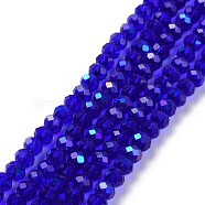 Electroplate Glass Beads Strands, Half Rainbow Plated, Faceted, Rondelle, Blue, 4x3mm, Hole: 0.4mm, about 123~127pcs/strand, 16.5~16.9 inch(42~43cm)(X1-EGLA-A034-T4mm-L16)