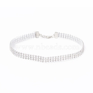 3 Row Crystal Rhinestone Choker Necklace, Rhinestone Necklace for Women, Platinum, 13.19 inch(33.5cm)(NJEW-F289-04B-P)
