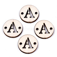 Unfinished Natural Poplar Wood Links Connectors, Laser Cut, Flat Round with Word, Letter.A, 19.5x2.5mm, Hole: 2mm(WOOD-S045-140A-01A)