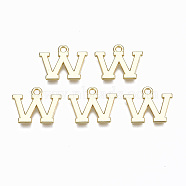 Alloy Charms, Cadmium Free & Nickel Free & Lead Free, Alphabet, Real 16K Gold Plated, Letter.W, 14x17.5x1mm, Hole: 1.6mm(PALLOY-Q441-025W-NR)