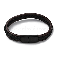 Leather Braided Cord Bracelet, with 304 Stainless Steel Magnetic Clasps for Men Women, Coconut Brown, 8-3/8 inch(21.4cm)(BJEW-F460-07EB)