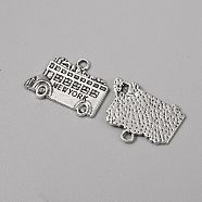 Tibetan Style Alloy Pendants, Bus with Word New York Charms, Antique Silver, 17x22.5x2mm, Hole: 2mm(FIND-CJC0018-12AS)