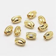 Brass Corrugated Beads, Oval, Cadmium Free & Nickel Free & Lead Free, Real 18K Gold Plated, 6x4mm, Hole: 2mm(KK-P056-06G-NR)