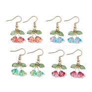 4Pairs 4 Styles Glass & Acrylic Pendant Decorations, with Brass Earring Hooks, Flower, Golden, Dangle Earrings, Mixed Color, 35x20mm, 1pair/style(EJEW-TA00540)