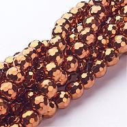 Non-magnetic Synthetic Hematite Beads Strands, Vacuum Plating, Faceted(128 Facets), Round, Red Copper Plated, 2mm(G-G092-2mm)