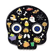 Halloween Printed Acrylic Pendants, with Glitter Powder, Skull, 37.5x35x2mm, Hole: 1.5mm(MACR-M048-03H)