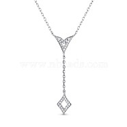 TINYSAND Rhombus Design 925 Sterling Silver Cubic Zirconia Pendant Necklaces, Silver, 17.1 inch(TS-N323-S)