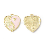 Alloy Enamel Pendants, Heart with Yin Yang Charm, Golden, Misty Rose, 17x15x1.6mm, Hole: 1.8mm(ENAM-G212-05G-02)