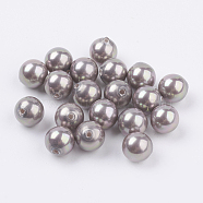 Shell Pearl Half Drilled Beads, Round, Dark Gray, 8mm, Hole: 1mm(BSHE-G015-8mm-04A)