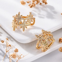 Rack Plating Star Brass Micro Pave Clear Cubic Zirconia Cuff Earrings for Women, Cadmium Free & Lead Free, Long-Lasting Plated, Real 18K Gold Plated, 19x17x12mm(EJEW-C125-30G)