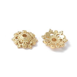 Flower Brass Bead Caps, Rack Plating, Cadmium Free & Lead Free, Long-Lasting Plated, Real 18K Gold Plated, 8x9x2.2mm, Hole: 1.2mm(KK-F892-34G-03)