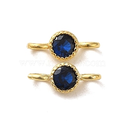 925 Sterling Silver Pave Cubic Zirconia Connector Charms, Half Round Links with 925 Stamp, Real 18K Gold Plated, Midnight Blue, 8.5x3.5x2.5mm, Hole: 1.5mm(STER-Z007-01G-03)