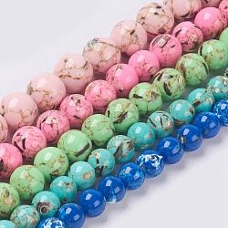 Sea Shell and Synthetic Turquoise Assembled Beads Strands, Round, Mixed Color, 8~9mm, Hole: 1.2mm, about 49~50pcs/strand, 15.3~15.7 inch(39~40cm)(G-G758-M-8mm)