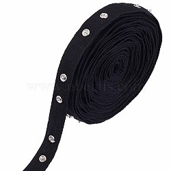 Gorgecraft 10 Yards Cotton Herringbone Ribbon, Brass Snap Button Tape, Sewing Snap Fastener Tape, Black, 2x0.4cm(FIND-GF0003-58)