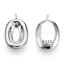 Rhodium Plated 925 Sterling Silver Charms, Oval Charms, Nickel Free, with S925 Stamp, Real Platinum Plated, 14x9x2.5mm, Hole: 1mm(STER-T004-56P)