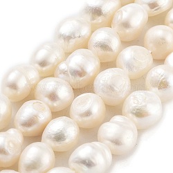 Natural Cultured Freshwater Pearl Beads Strands, Two Sides Polished, Grade 2A+, Snow, 9~10mm, Hole: 0.7mm, about 17~18pcs/strand, 6.69~6.89 inch(17~17.5cm)(PEAR-P062-30A)