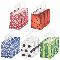 25Pcs 5 Colors Rectangle with Sport Good Pattern Paper Bags, with Handles, for Gift Bags, Shopping Bags, Mixed Color, 15x8x21cm, 5pcs/color(CARB-OC0001-01)