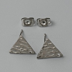 304 Stainless Steel Textured Geometry Stud Earring Findings with Hole, Stainless Steel Color, Triangle, 10.5x12mm, Hole: 1mm, Pin: 0.6mm(STAS-WH0027-54H)