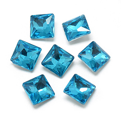 Pointed Back Glass Rhinestone Cabochons, Back Plated, Faceted, Square, Deep Sky Blue, 8x8x3.5mm(RGLA-T027-8x8mm-13)