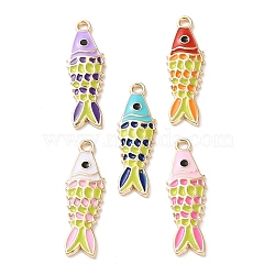 Alloy Enamel Pendants, Light Golden, Fish, Mixed Color, 26x8.5x1.5mm, Hole: 1.6mm(FIND-Z102-08KCG)