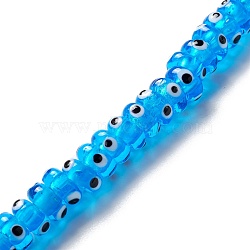 Handmade Evil Eye Lampwork Beads, Flat Round, Dodger Blue, 9.5~10.5x5~5.5mm, Hole: 3.5~4mm, about 30pcs/strand, 5.71~5.91 inch(14.5~15cm)(LAMP-F021-01G)