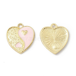 Alloy Enamel Pendants, Heart with Yin Yang Charm, Golden, Misty Rose, 17x15x1.6mm, Hole: 1.8mm(ENAM-G212-05G-02)