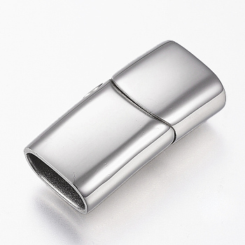 304 Stainless Steel Magnetic Clasps with Glue-in Ends, Rectangle, Stainless Steel Color, 29x14x8mm, Hole: 6x12mm