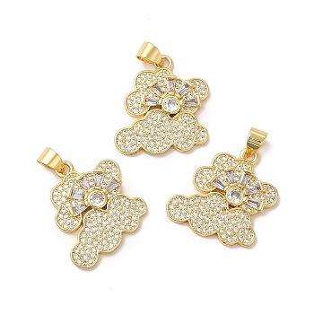 Rack Plating Brass Micro Pave Cubic Zirconia Pendants, Cadmium Free & Lead Free, Long-Lasting, Flat Round, Real 18K Gold Plated, 20.5x21x2mm, Hole: 3x5mm