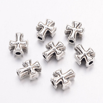 Tibetan Style Alloy Beads, Cross, Cadmium Free & Lead Free, Antique Silver, 10x8x4.2mm, Hole: 2mm