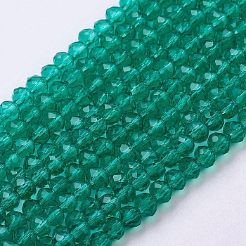 Transparent Glass Bead Strands, Faceted, Rondelle, Sea Green, 4x3mm, Hole: 1mm, about 140~145pcs/strand, 17 inch