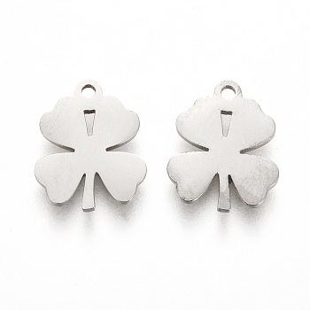 304 Stainless Steel Charms, Laser Cut, Clover, Stainless Steel Color, 11.5x9.5x1mm, Hole: 1.2mm
