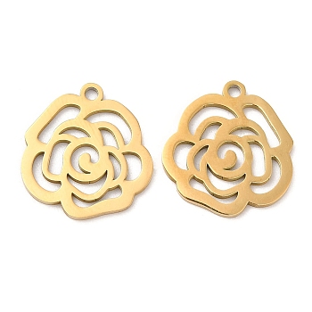 Ion Plating(IP) 316L Surgical Stainless Steel Pendants, Laser Cut, Rose Charm, Real 18K Gold Plated, 16x15x1mm, Hole: 1.2mm