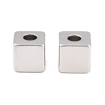 Brass Beads, Cube, Rack Plating, Long-Lasting Plated, Cadmium Free & Lead Free, Platinum, 5x5x5mm, Hole: 2mm