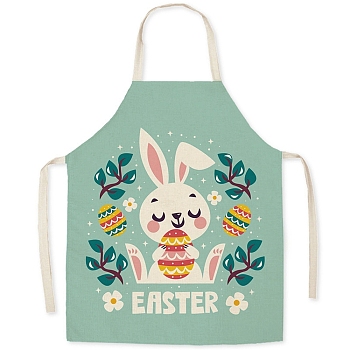 Cute Easter Rabbit Pattern Polyester Sleeveless Apron, with Double Shoulder Belt, for Household Cleaning Cooking, Medium Aquamarine, 470x380mm