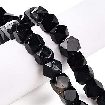 Natural Black Agate Beads Strands, Faceted Cube, 10~11x10~11x10~11mm, Hole: 1mm, about 20pcs/strand, 8.50''(21.6cm)