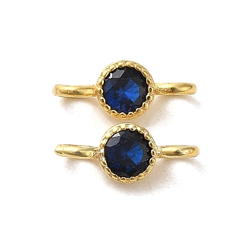 925 Sterling Silver Pave Cubic Zirconia Connector Charms, Half Round Links with 925 Stamp, Real 18K Gold Plated, Midnight Blue, 8.5x3.5x2.5mm, Hole: 1.5mm