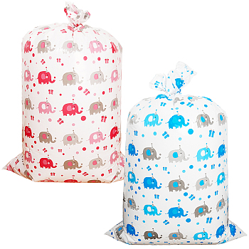 2Pcs 2 Colors Christmas Rectangle Plastic Elephant Print Gift Storage Big Bags, with Rope, Mixed Color, 142x91x0.001cm, 1pc/color