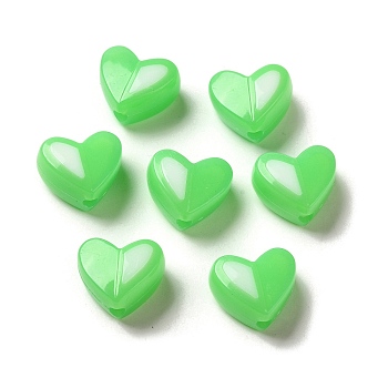 Imitation Jelly Acrylic Opaque Beads, Two Tone, Heart, Green, 14x16x7mm, Hole: 3mm