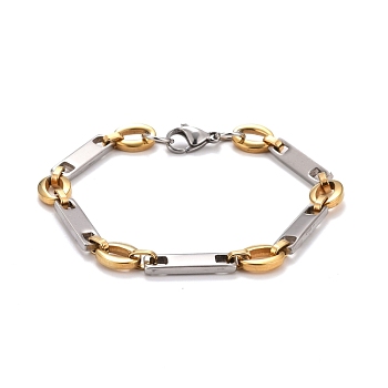 Vacuum Plating 304 Stainless Steel Oval & Rectangle Link Chains Bracelet, Two Tone Highly Sturdy Bracelet for Men Women, Golden & Stainless Steel Color, 8-1/2 inch(21.7cm)