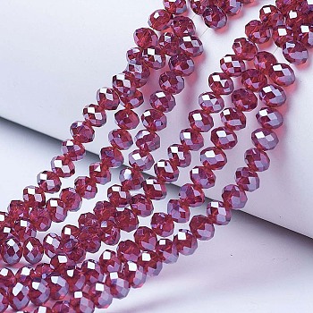 Electroplate Glass Beads Strands, Pearl Luster Plated, Faceted, Rondelle, Medium Violet Red, 6x5mm, Hole: 1mm, about 85~88pcs/strand, 16.1~16.5 inch(41~42cm)