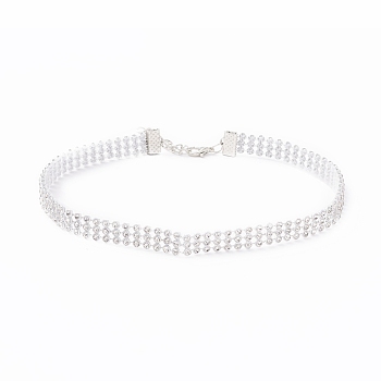 3 Row Crystal Rhinestone Choker Necklace, Rhinestone Necklace for Women, Platinum, 13.19 inch(33.5cm)
