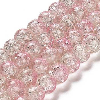 Pink & Clear Crackle Glass Round Beads Strands, 10mm, Hole: 1.3~1.6mm, about 80pcs/strand, 31.4 inch