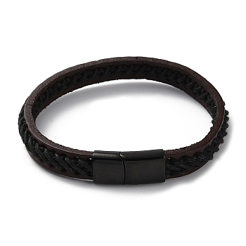 Leather Braided Cord Bracelet, with 304 Stainless Steel Magnetic Clasps for Men Women, Coconut Brown, 8-3/8 inch(21.4cm)