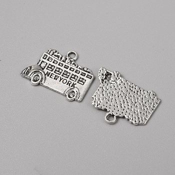 Tibetan Style Alloy Pendants, Bus with Word New York Charms, Antique Silver, 17x22.5x2mm, Hole: 2mm