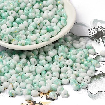 Baking Paint Glass Seed Beads, Round Hole, Teardrop, Aquamarine, 5~5.5x4~5x3~3.5mm, Hole: 1.2mm, about 2500pcs/pound