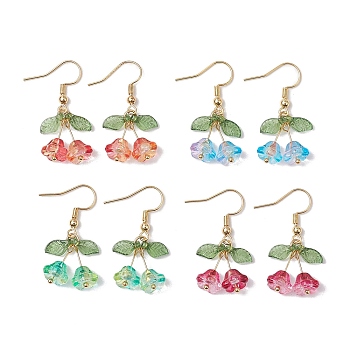 4Pairs 4 Styles Glass & Acrylic Pendant Decorations, with Brass Earring Hooks, Flower, Golden, Dangle Earrings, Mixed Color, 35x20mm, 1pair/style