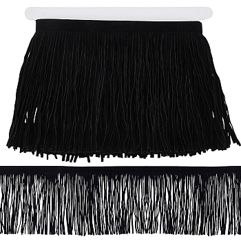 3M Double-Faced Pile Tassel Lace Edge Trim Ribbon, for Cloth Dress Sewing Accessories, Black, 5-7/8 inch(150mm), about 3.28 Yards(3m)/Set