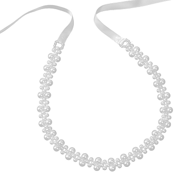 ABS Plastic Pearl Bridal Belt for Wedding Dress, with Ribbon, White, 2456x16x8mm